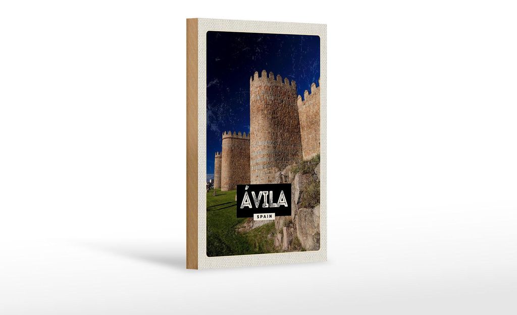 Holzschild Reise 12x18 cm Avila Spain Mittelalter Turm Geschenk