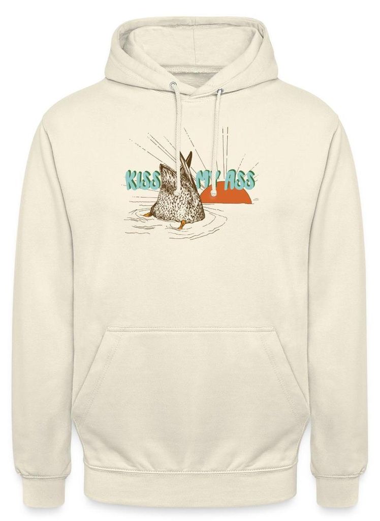 Spreadshirt Kiss My Ass | Freche Ente Humor Uni Hoodie, M, Vanille-Milchshake