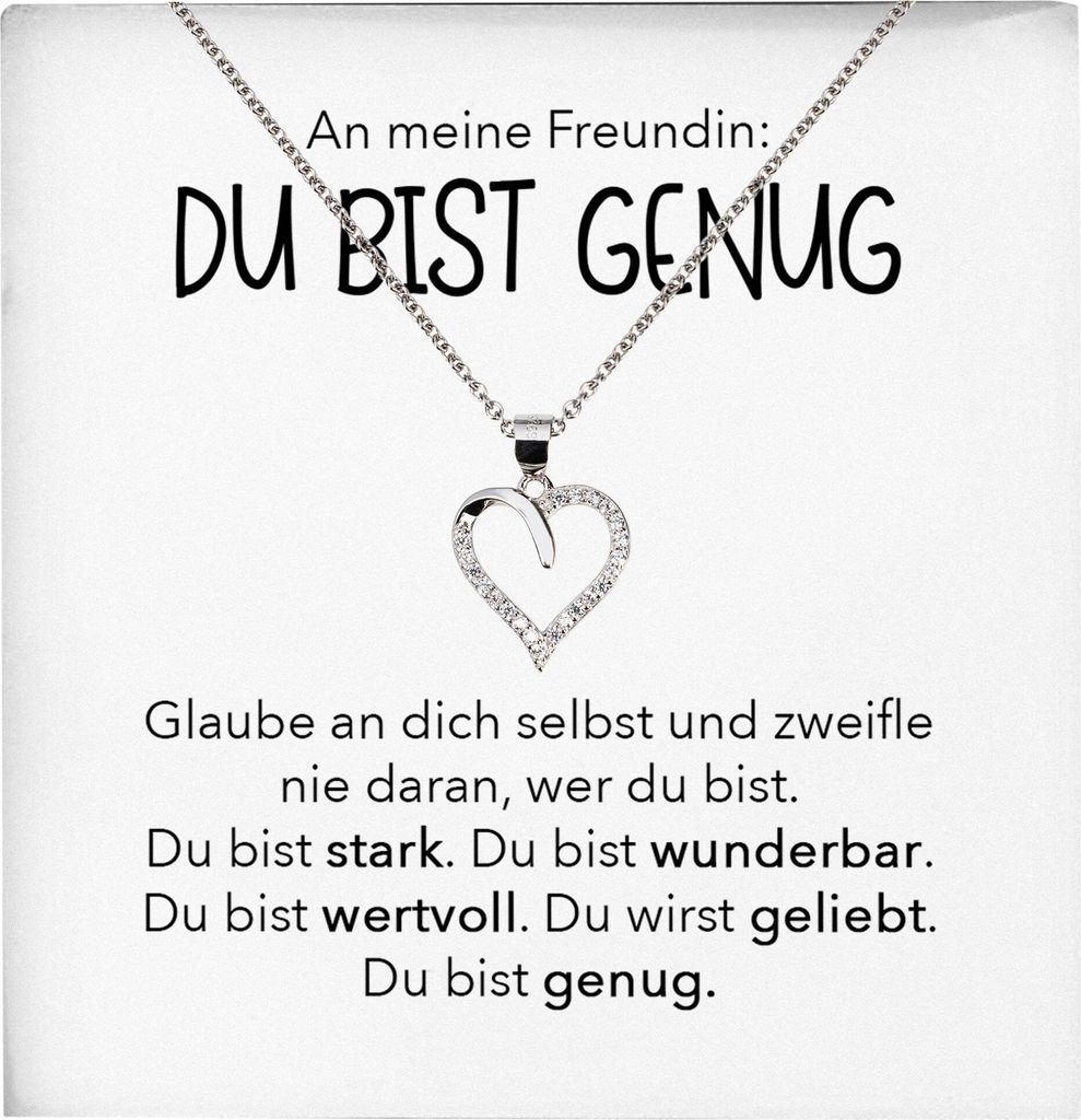 22Feels Freundin Geschenk Silber Ich Liebe Dich Frauen Herz Halskette Du Bist Genug Valentinstag Jahrestag Damen Collier (Damen Silber 925/000 Schm...