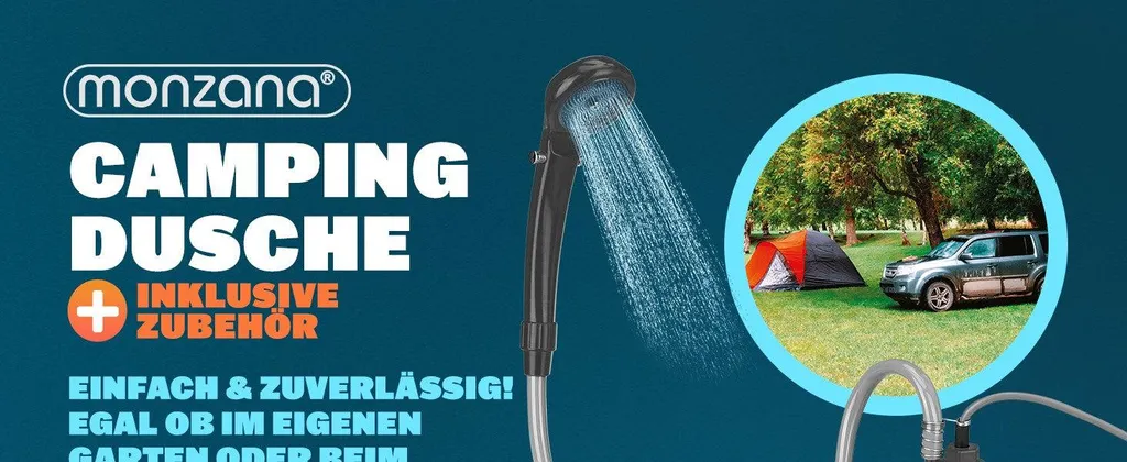Douche de camping 12V idéale pour vanlife, randonnée et rinçage surf