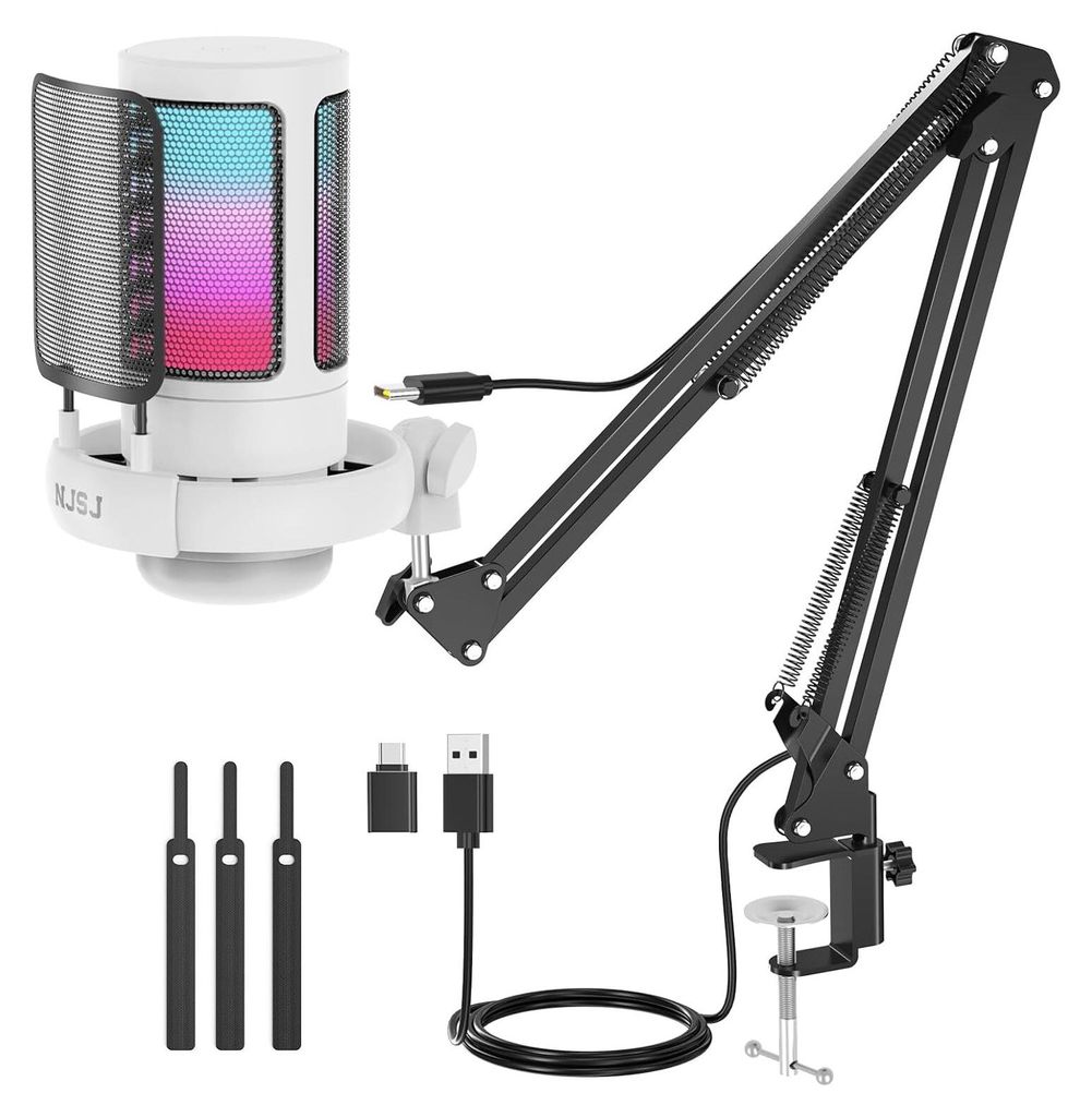 Coole dynamische RGB-Lichter Gaming Mikrofon mit Stummschalttaste, Popfilter, RGB Mikrofon für YouTube Twitch Podcast Streaming Studio