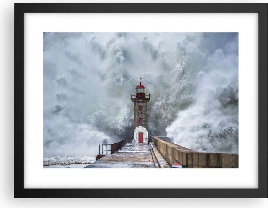Gerahmtes Poster - Schwarzer Rahmen - Laterne Meer Sturm - 40x30 cm - Wand Bild - Wanddeko - Wandbilder - Kunstposter - Wandposter - Bilderrahmen -...