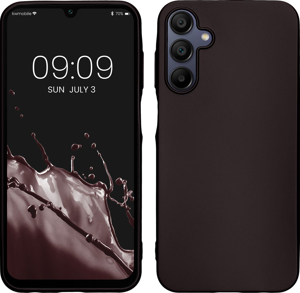 kwmobile Case kompatibel mit Samsung Galaxy A15 5G Hülle - Schutzhülle aus Silikon metallisch schimmernd - Handyhülle Metallic Brombeere