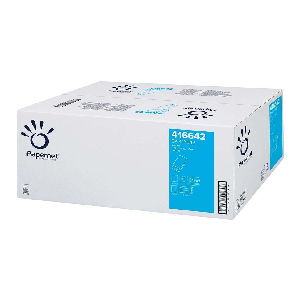 A cardboard box of paper hand towels.