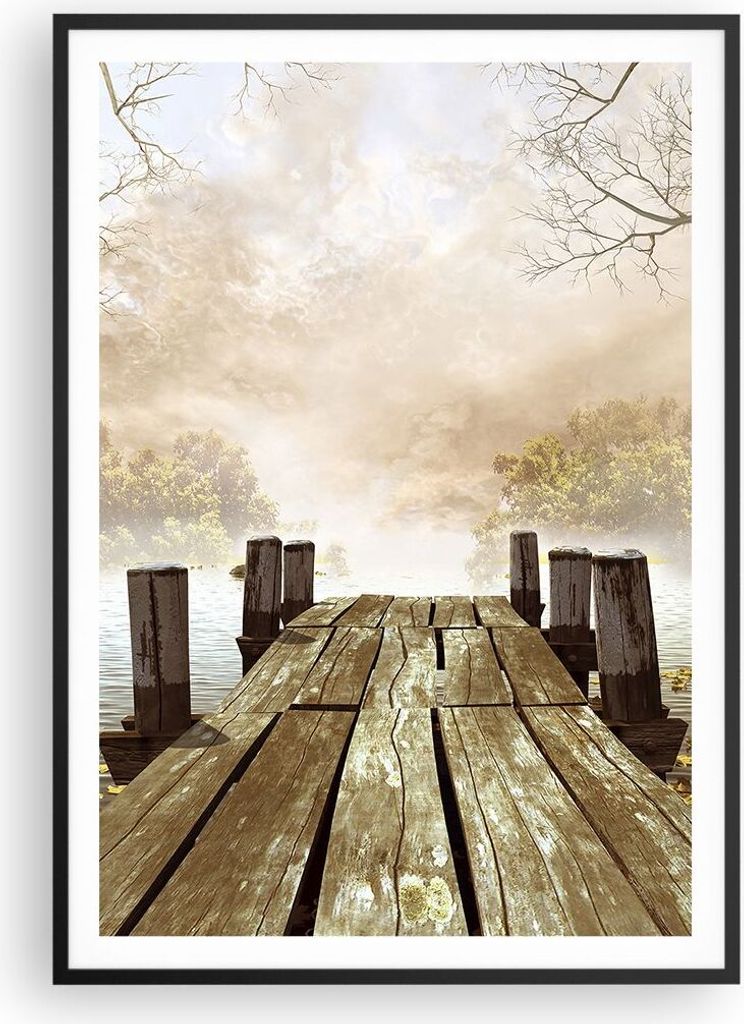 Gerahmtes Poster - Schwarzer Rahmen - Illustration herbst landschaft bäume - 70x100 cm - Wand Bild - Wanddeko - Wandbilder - Wandposter - Bilderra...