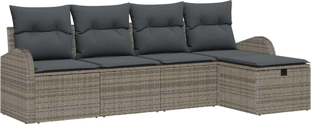 vidaXL Sofa Set mit Kissen mit Speicher Grau Poly-Rattan