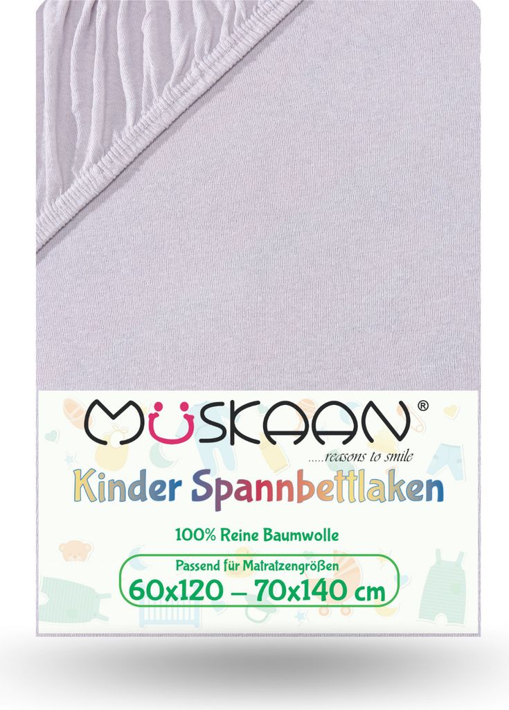 Jersey Kinder Spannbettlaken 60x120 cm - 70x140 cm Silber / Hellgrau 100% Baumwolle