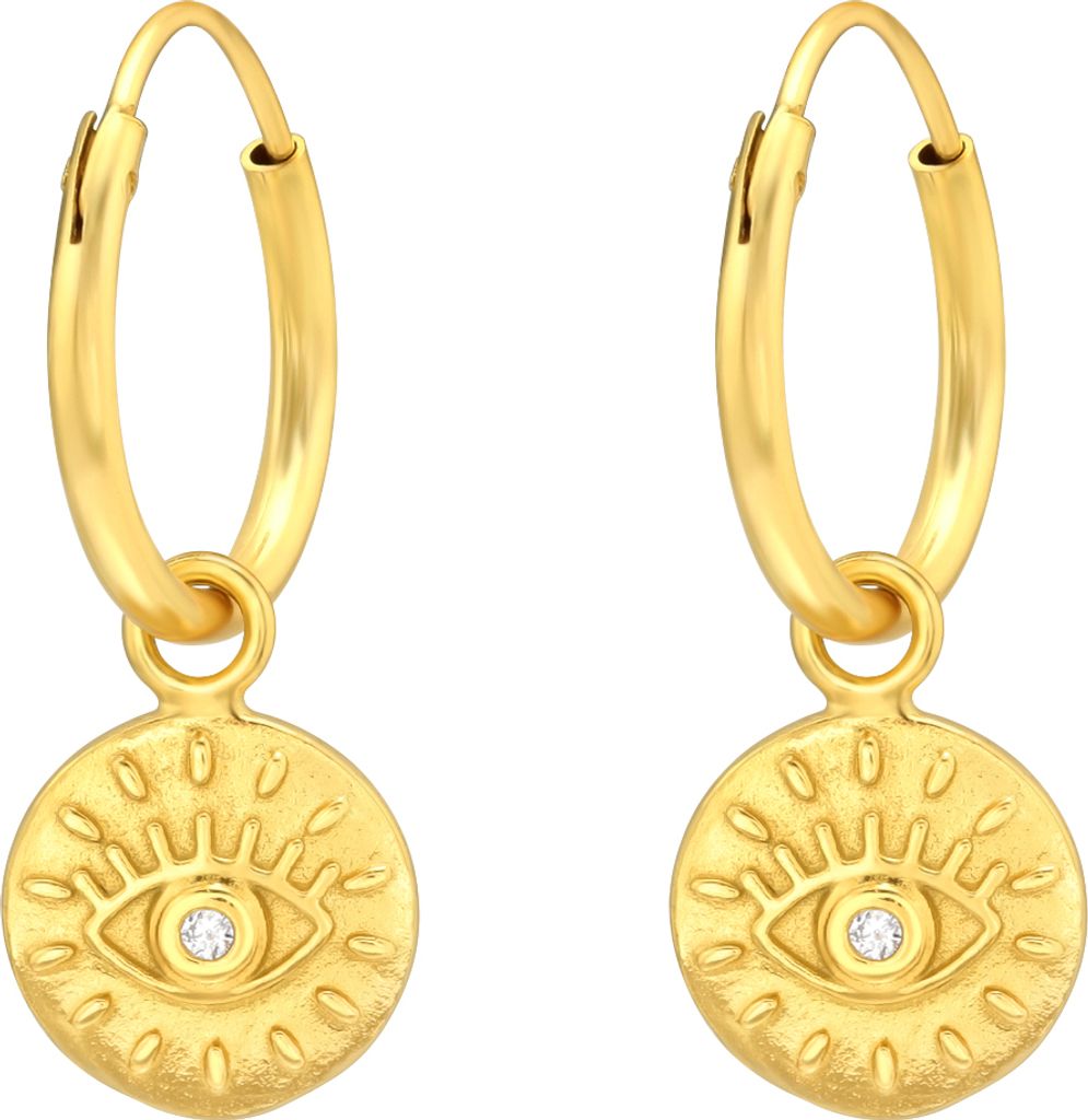 Vergoldete Creolen Ohrringe 925 Sterling Silber mit hängendem bösen Blick