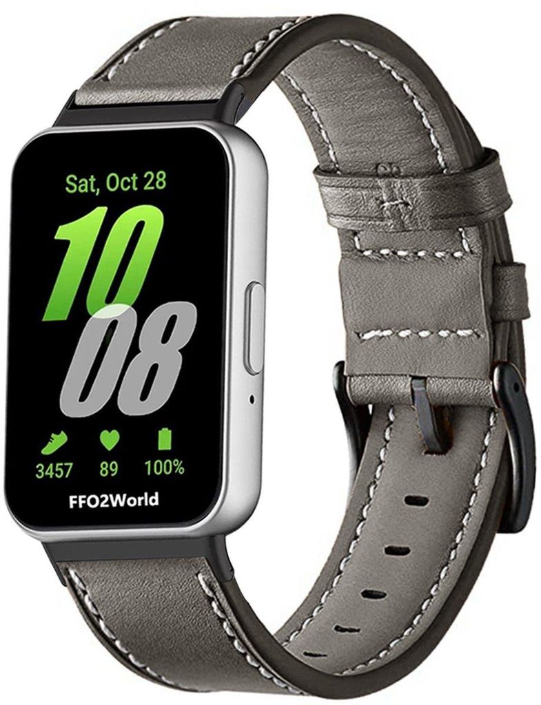 FFO2World Lederarmband – passend für Samsung Galaxy Fit 3 – Uhrenarmband aus echtem Leder – Grau