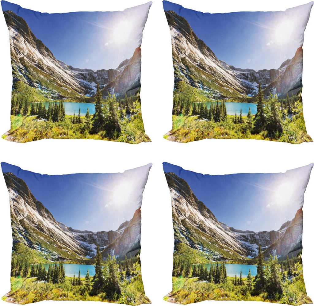 ABAKUHAUS Glacier Nationalpark Kissenbezug Set (4 Stück), Friedliche Natur Szene Montana, Moderner Doppelseitiger Digitaldruck, 40 cm x 40 cm, Meh...