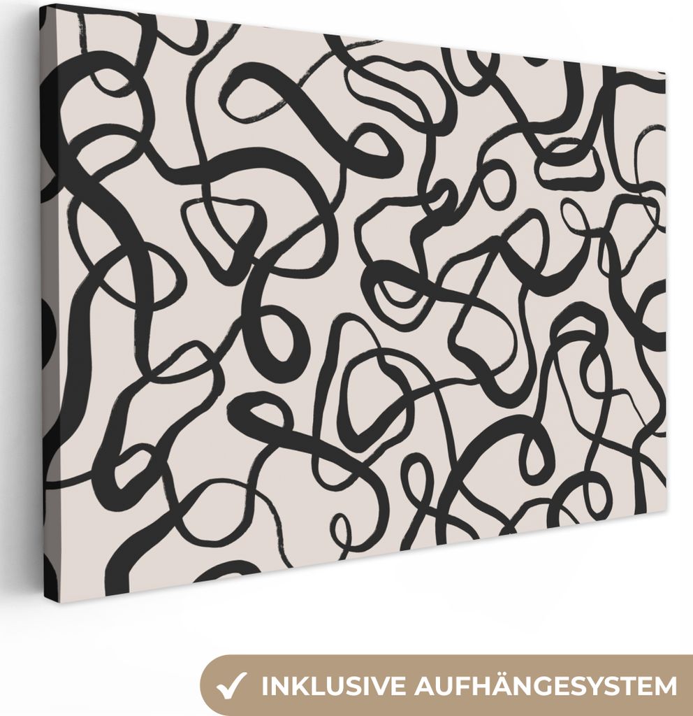 OneMillionCanvasses - Leinwandbilder - 150x100 cm, Linien - Kunst - Schwarz - Beige, Wandbilder Kunstdruck Wanddekoration - Foto auf Leinwand - G...