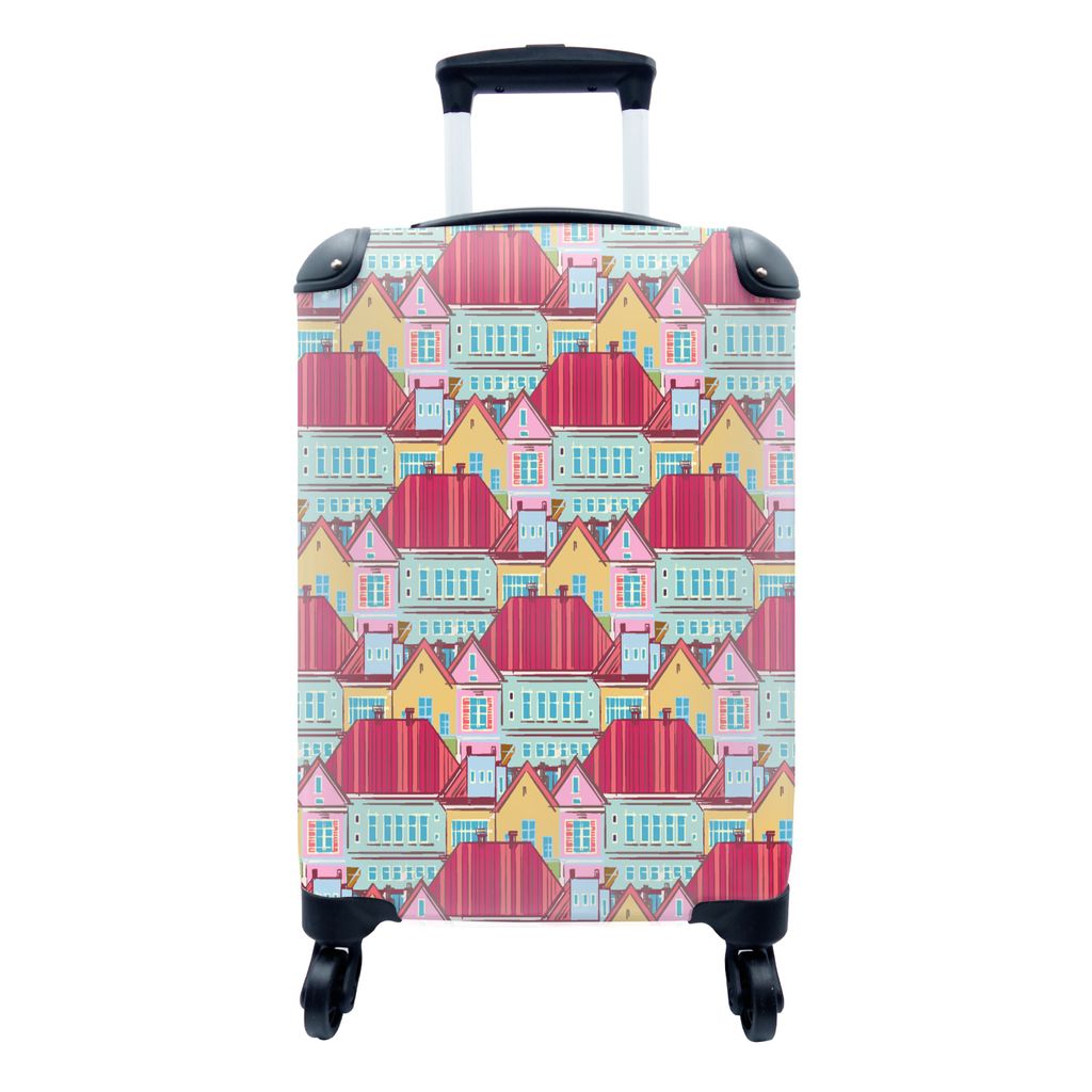 MuchoWow Koffer Handgepäck Trolley Rollkoffer Kleine Reisekoffer mit 4 Rollen - Häuser - Zentangle - Muster - Cabin Size < 55x40x23 cm & 55x40x...