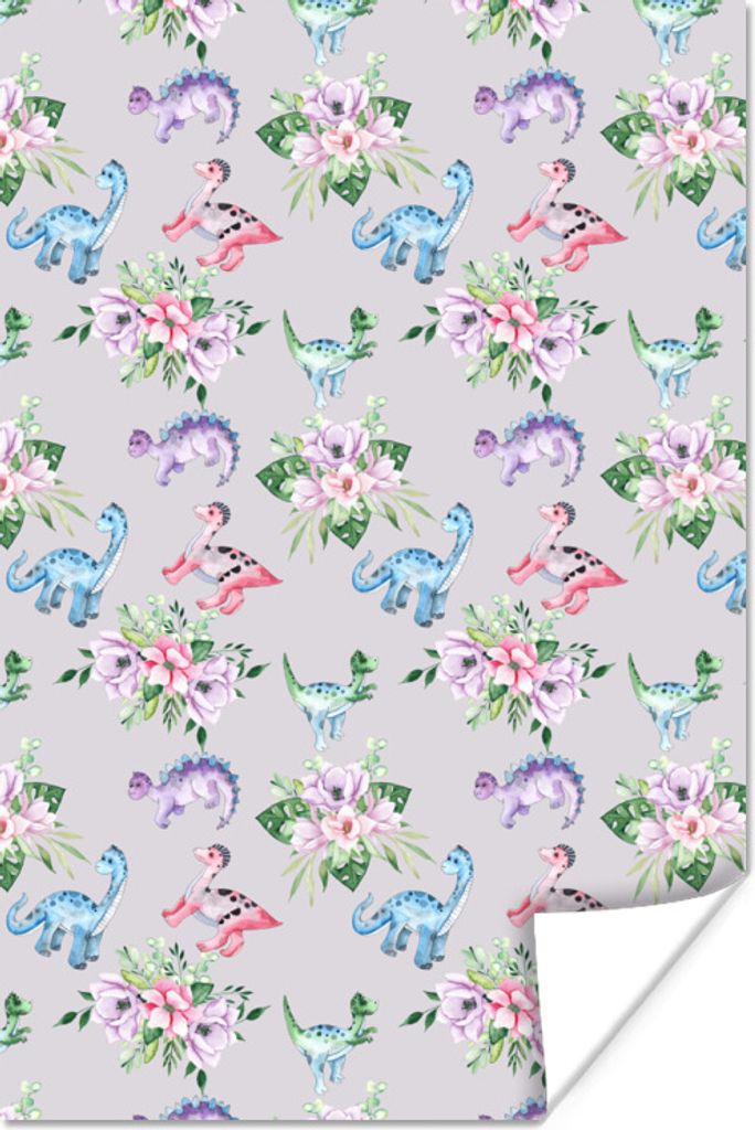 MuchoWow Poster Kinderzimmer - Blumen - Muster - Mädchen - Kinder - Rosa - Kind 20x30 cm - Papierdruck