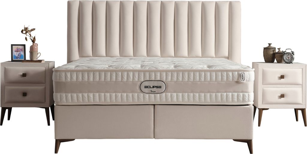 Eclipse Polsterbett 140x200 - Farbe: Creme - Set: Bettkasten-Kopfteil