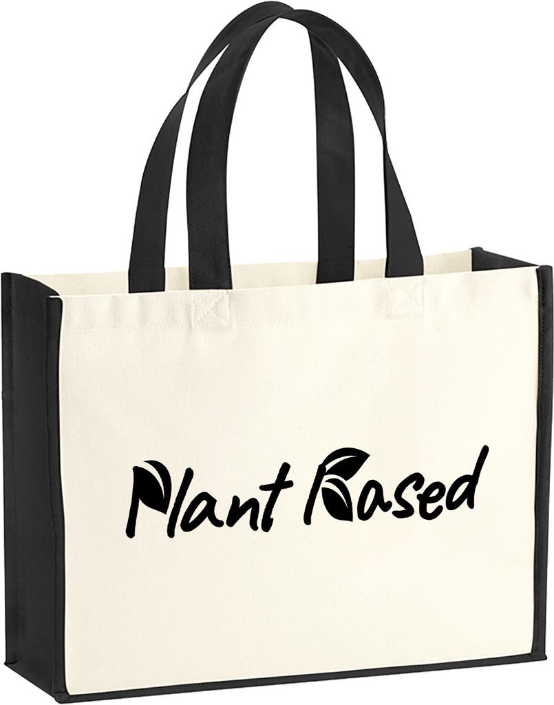 Huuraa Jutetasche Plant Based Blätter 21 Liter Black Jute und Baumwolle Einkaufstasche Geschenkidee