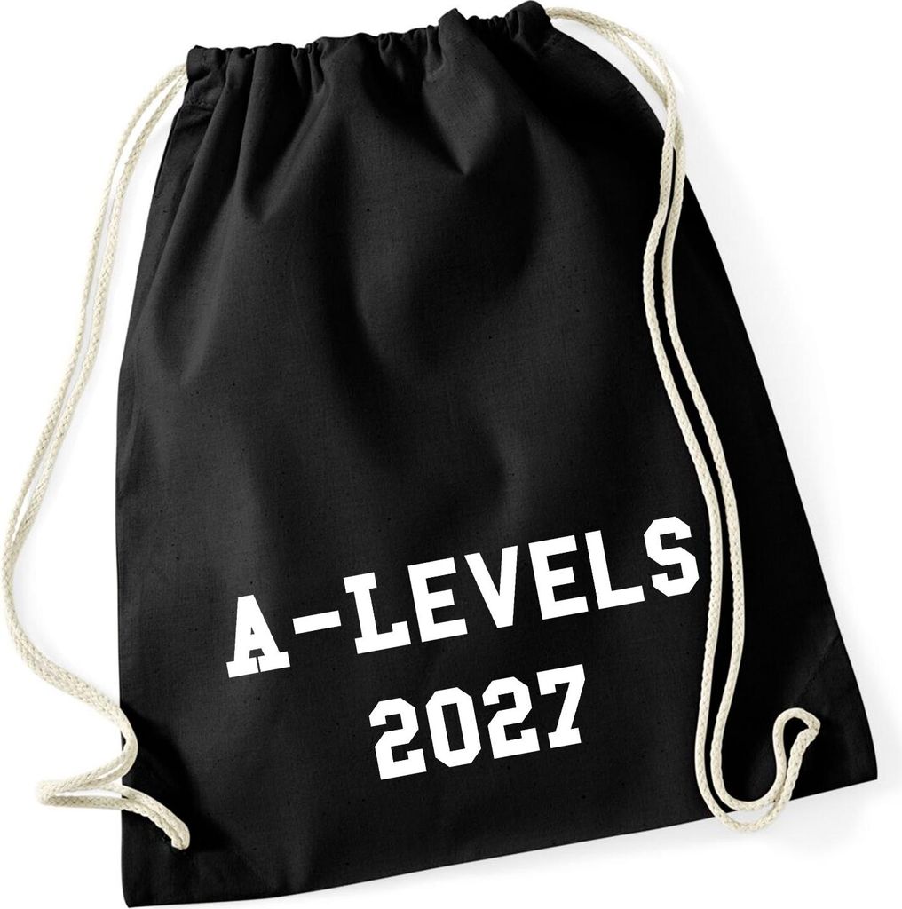 Huuraa Turnbeutel A-Levels 2027 Abschluss Großbritannien 12 Liter Black Baumwolle Rucksack Geschenkidee