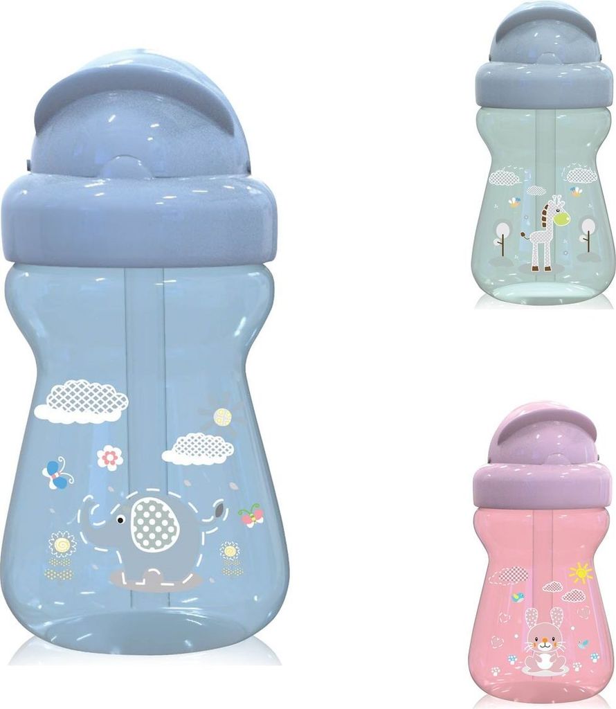 Baby Care Kinder Trinkflasche 200 ml Sport-Sipper Mini Tiere, Strohhalm, Deckel blau
