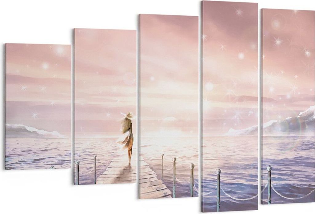 Bild auf Leinwand - Leinwandbild - 5 Teile - Brücke Frau die Sterne - 150x100cm - Wand Bild - Wanddeko - Wandbilder - Leinwanddruck - Bilder - Wan...