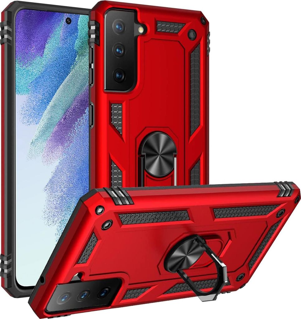 Armor Shield Handyhülle für Samsung Galaxy S21 Hülle Ultra Hybrid Case Handy Schutzhülle, Rot
