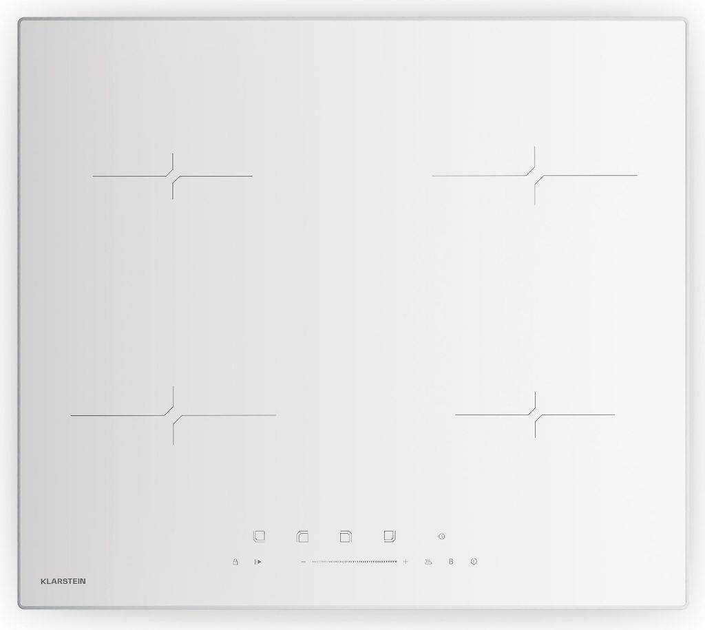 A top-down view of a white induction cooktop.