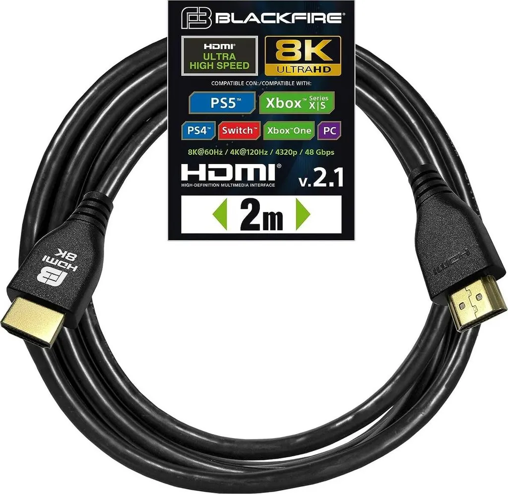 Cavo HDMI 8K Blackfire ULTRA 2m Nero - Cavo Alta Velocità 2.1 per Gaming
