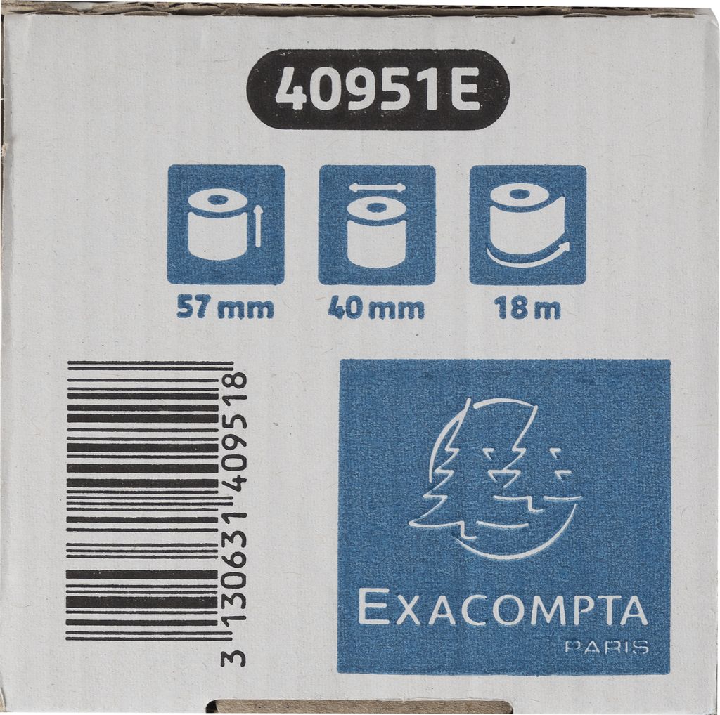 Exacompta 120x Thermorolle für EC 57x40mm -18m 1-lagig 52g/m2 Weiß 40951E