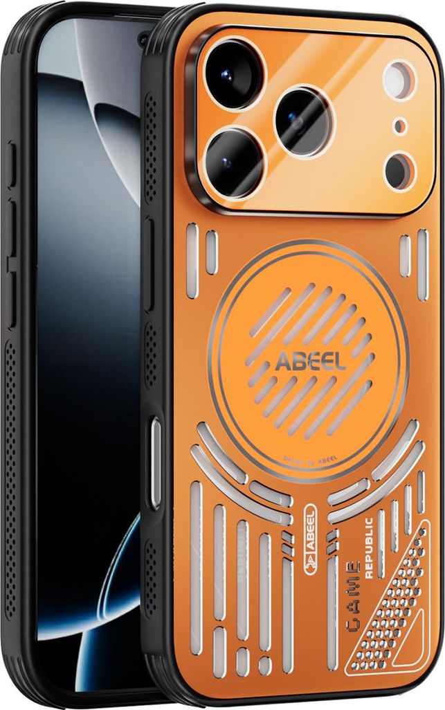 Magnetische Hülle für iPhone 17 Pro Max mit Linsenabdeckung, Aluminium Stoßfestes Schutzhülle mit Wärmeableitung Orange