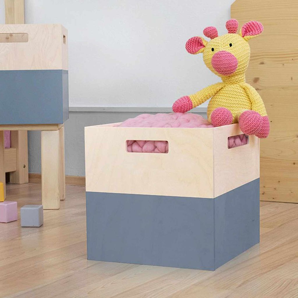 Aufbewahrungsbox aus Holz Modell 1 - mit Griffen - Grau und Naturholzfarbe - 33 x 33 x 37 cm