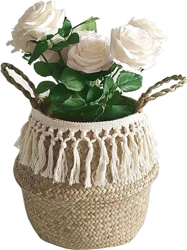 Natural Seagrass Storage Basket Foldable Woven Laundry Basket Handmade Straw Basket