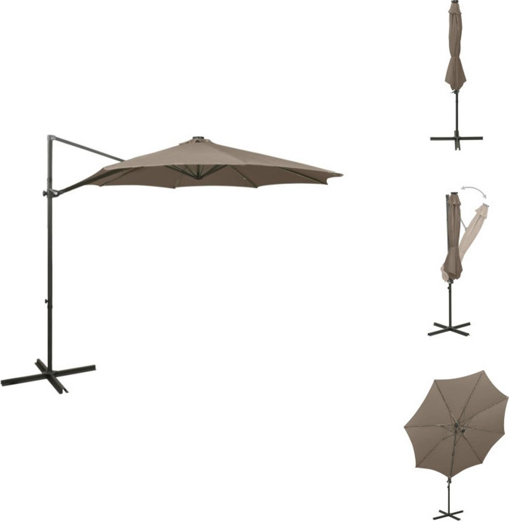 vidaXL Ampelschirm mit Mast und LED Taupe 300 cm - Sonnenschirme & Sonnenschutze