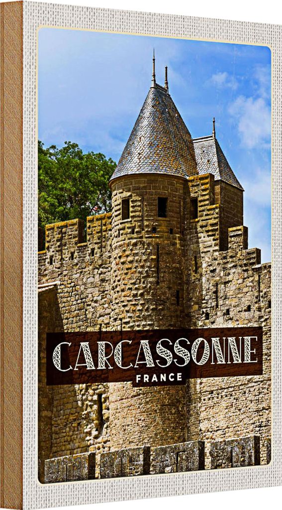 Holzschild Reise 20x30cm Carcassonne Franca Weltkulturerbe