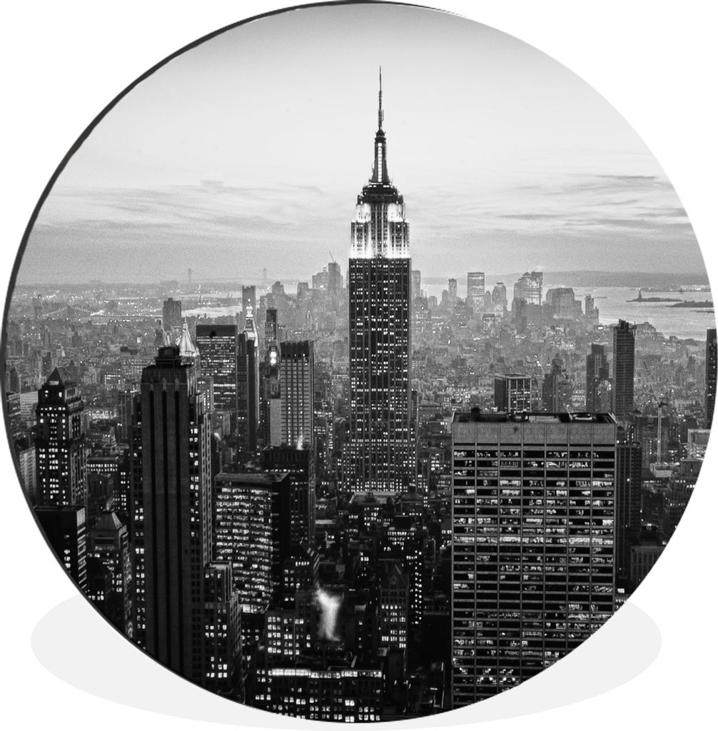 MuchoWow Aluminium Wandkreis New York City Schwarz-Weiß-Fotodruck Ø 60 cm Wanddeko Modern Wohnzimmer - Wand Kreis - Wandbild - Schlafzimmer - A...