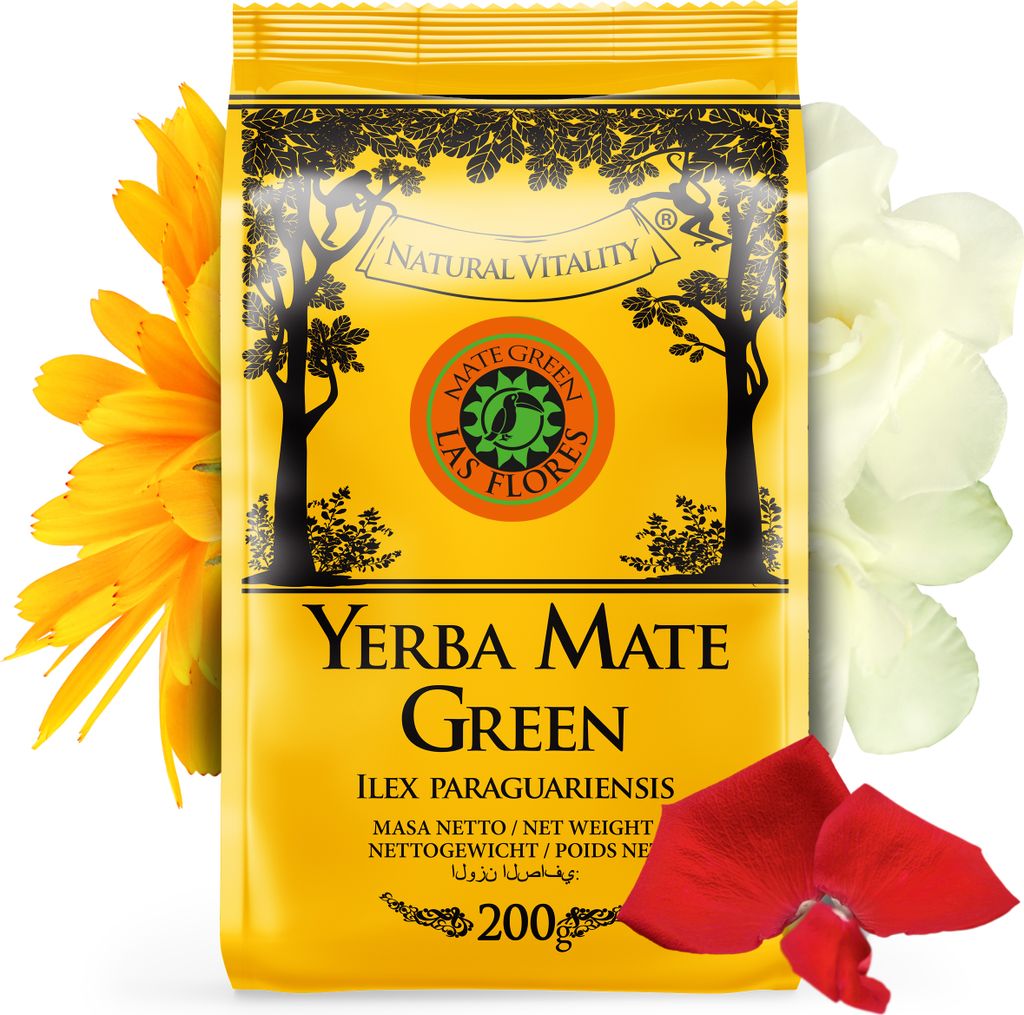 Yerba Mate Tee MATE GREEN Las Flores 200g - brasilianische Yerba Nate mit Rosenblättern und Ringelblume, Minze