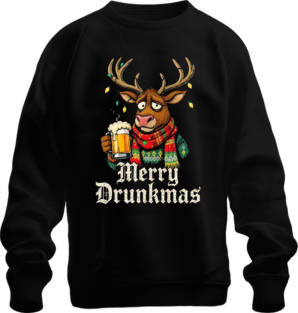 Merry Drunkmas Rentier Bier Weihnachten Lustig Geschenk Ugly Uni Sweatshirt Pullover, Schwarz, XL