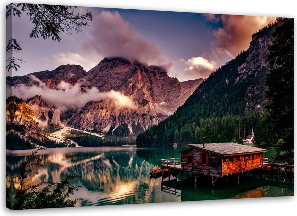 Leinwandbild haus am bergsee 90x60 cm Feeby lila wandbild bereit zum aufhängen