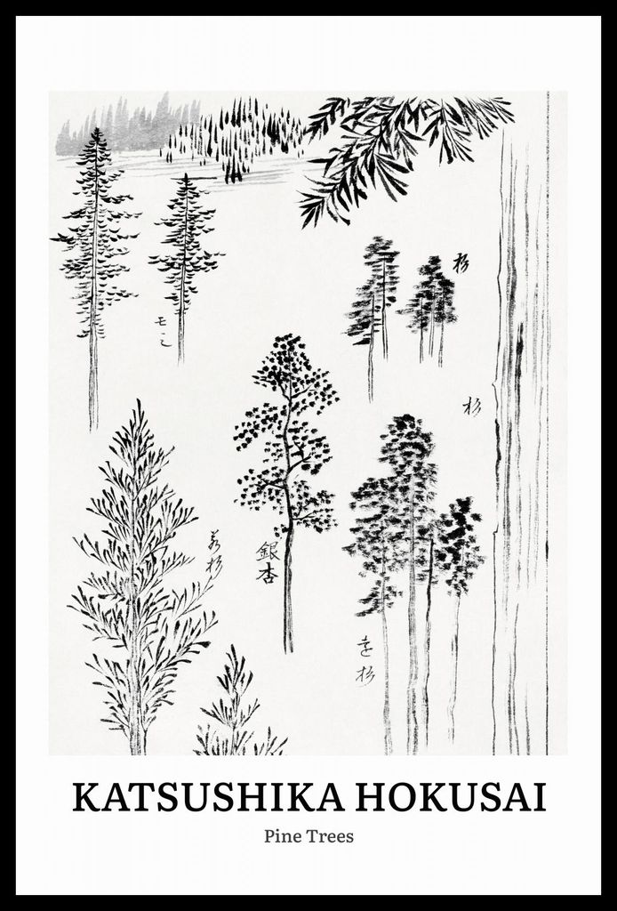Plakat 40x60cm Design Kiefernbäume, Hokusai Vintage für das Wohnzimmer