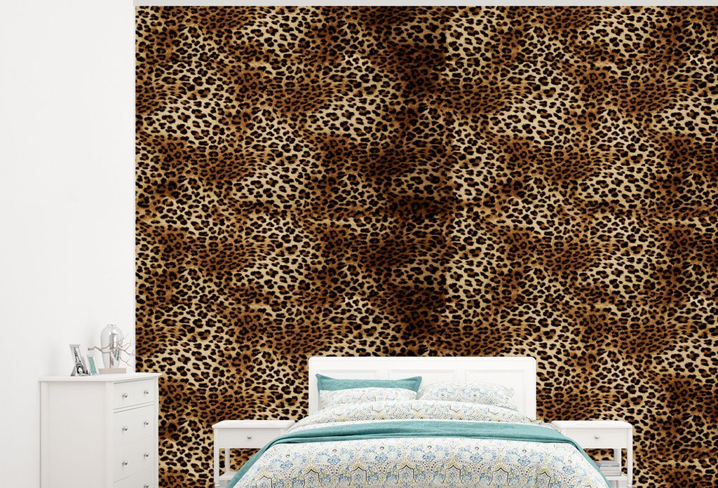 MuchoWow Fototapete für Wohnzimmer oder Schlafzimmer Wandtapete Vinyl Motivtapete Leopard - Muster - Tiere - 300x240 cm - Fototapeten