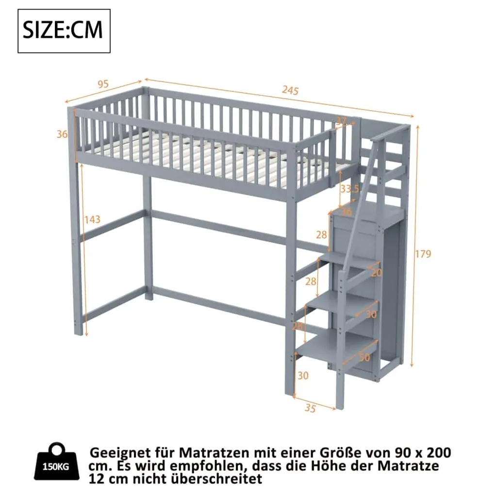 Lit Superposé Robuste 90x200 avec Armoire pour Ranger et Optimiser