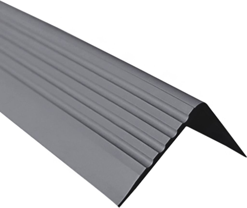 QUEST Treppenkantenprofil 40x52mm, 1.5m, Treppenprofil PVC für Treppenstufen, Treppenkantenschutz mit Rillen, Antirutsch, RGP, dunkelgrau