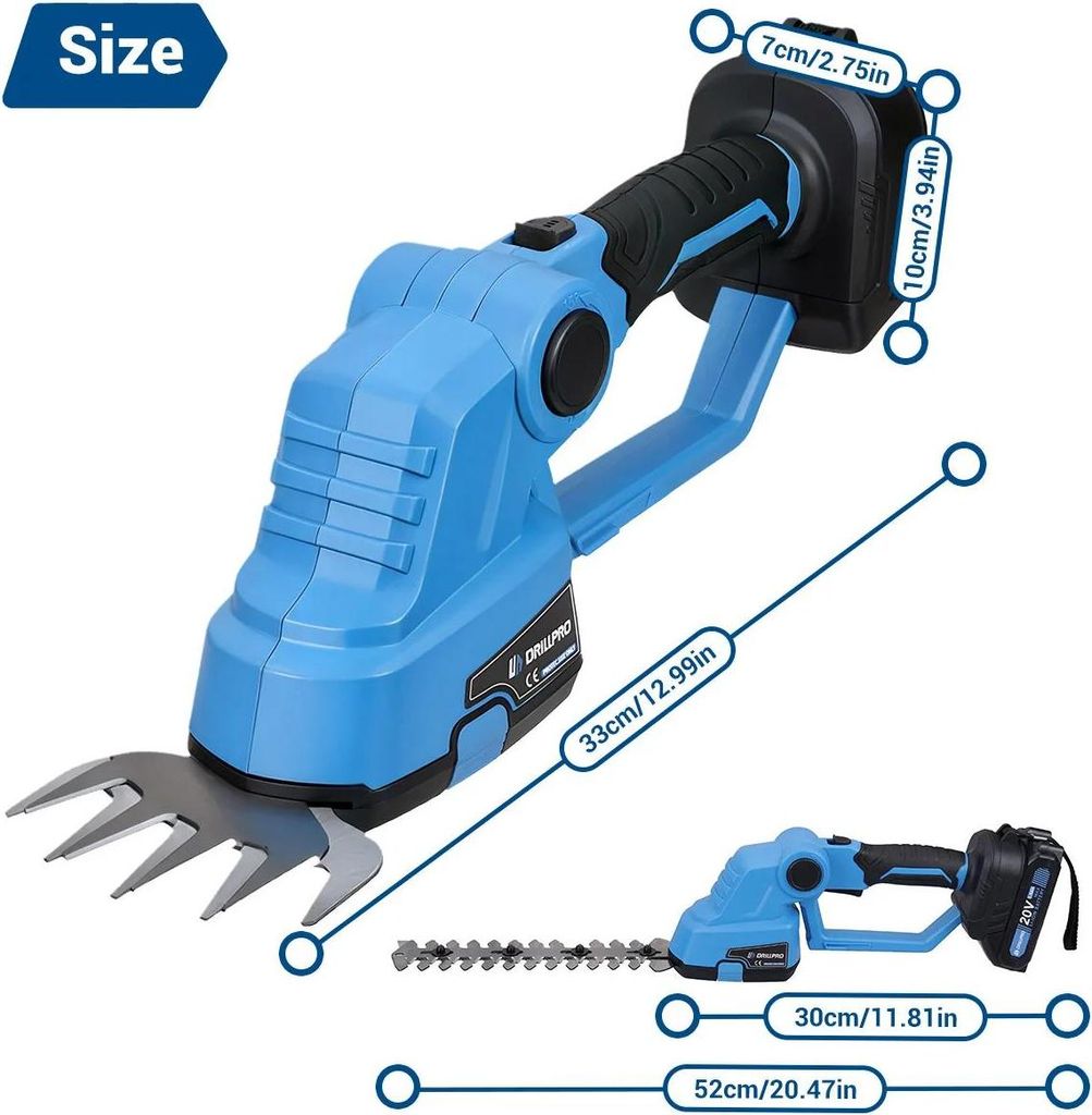 Akku-Heckenschere - 21V Heckentrimmer - 20,3 cm Schwert - Bürstenmotor - 1,5 Ah Akku - Mit 1 Akku - Grün