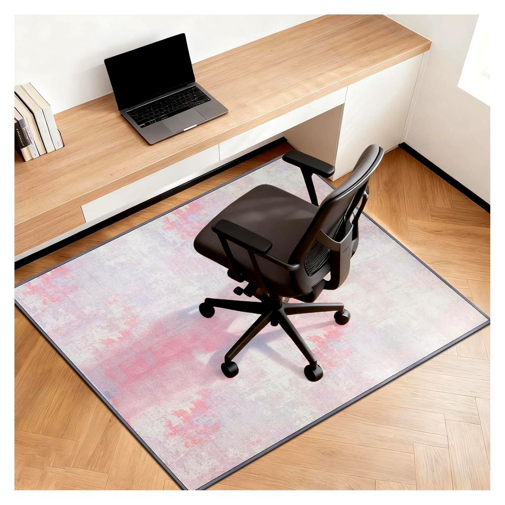 Bodenschutzmatte für Bürostühle 120x90cm, Klebefrei, Waschbar, Rutschfest, Unterlage für harte Böden, Laminat und Fliesen in Rosa
