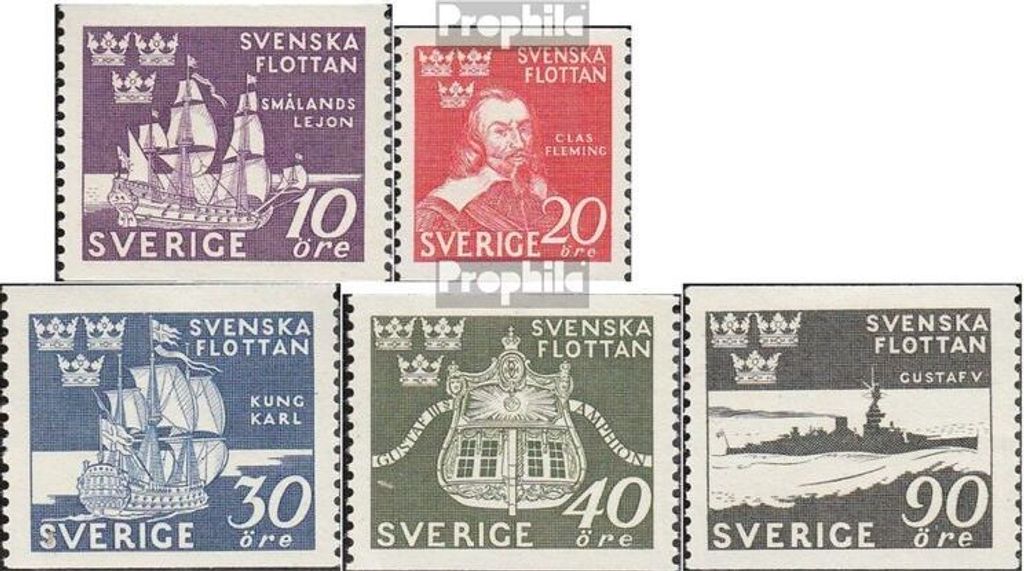 Briefmarken Schweden 1944 Mi 306-307A,Dl,Dr,308A-310A (kompl.Ausg.) postfrisch Schwed. Flotte (I)