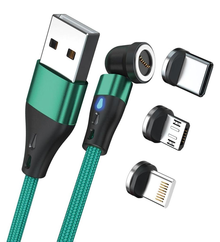 RealPower Magnetic cable 3 Amp,2m,grün mit Adaptern