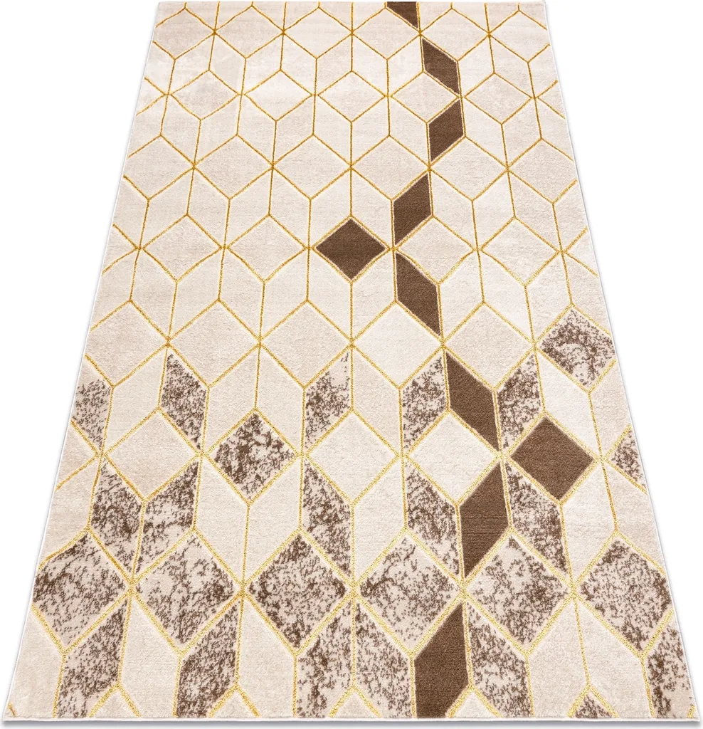 Tapis 3D structurel beige en molleton doux avec motif cube géométrique