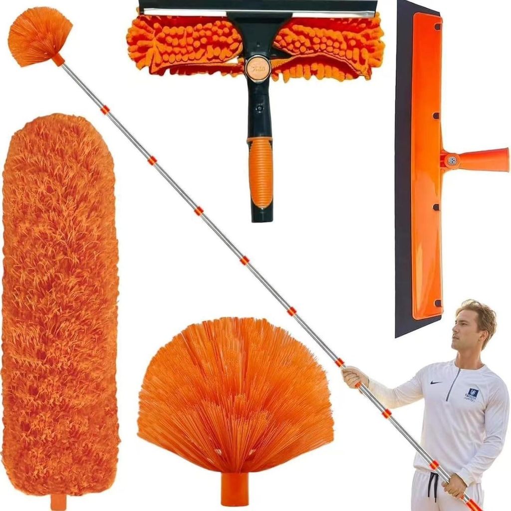 Staubentfernungs-Set, hohe Reichweite, 6 m mit Verlängerungsstange von 1,5 bis 4,9 m, Teleskop-Staubwedel, waschbar, Mikrofaser, Teleskop-Staubwed...