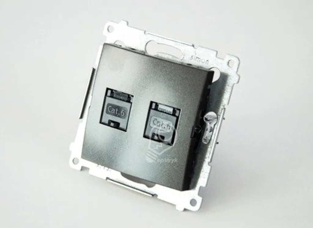 Prise réseau double RJ45 Cat.6 Simon 54 module encastrable anthracite