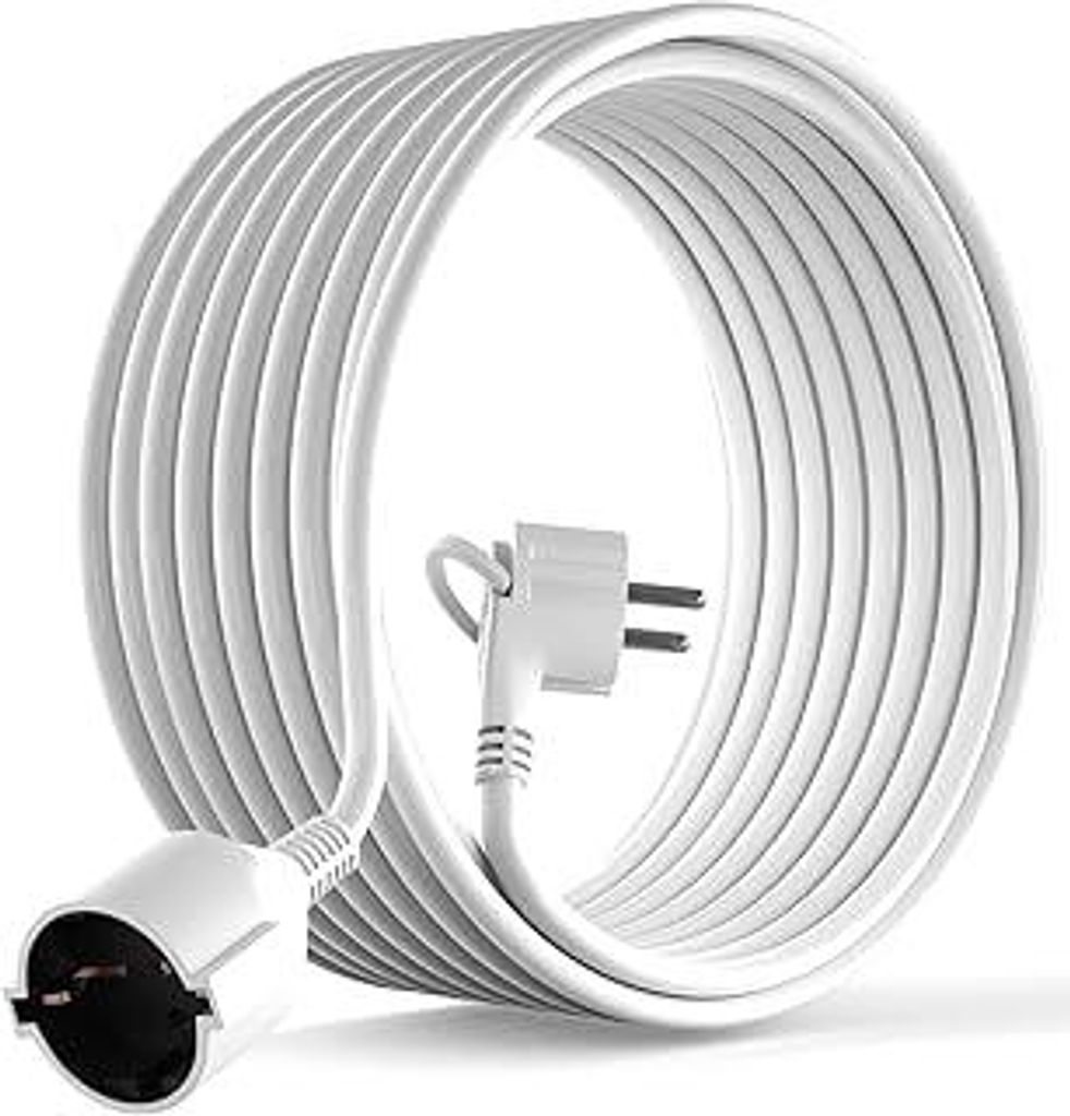 MutecPower 10 Meter Verlängerungskabel mit Flachstecker Qualitäts-Kunststoff Schuko Verlängerung mit Flachstecker Schutzkontakt 90° Winkelsteck...