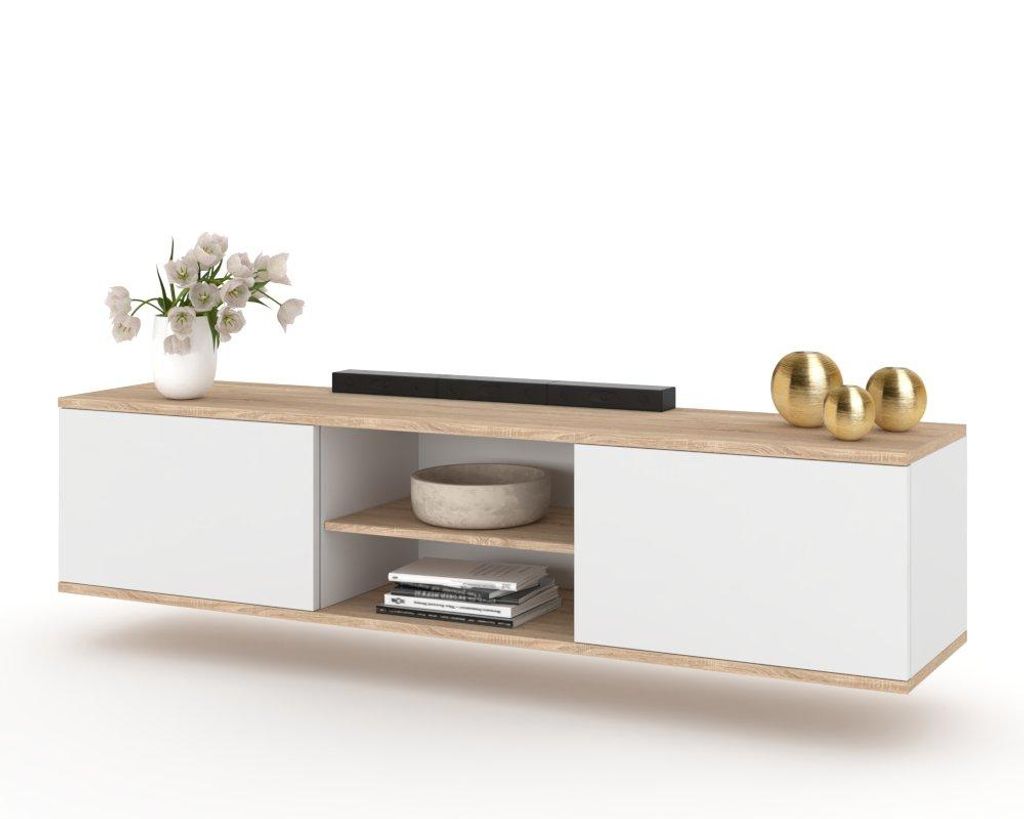 Fernsehschrank TV-Lowboard KING HÄNGEND Sonoma Eiche/Weiß Produktbild 