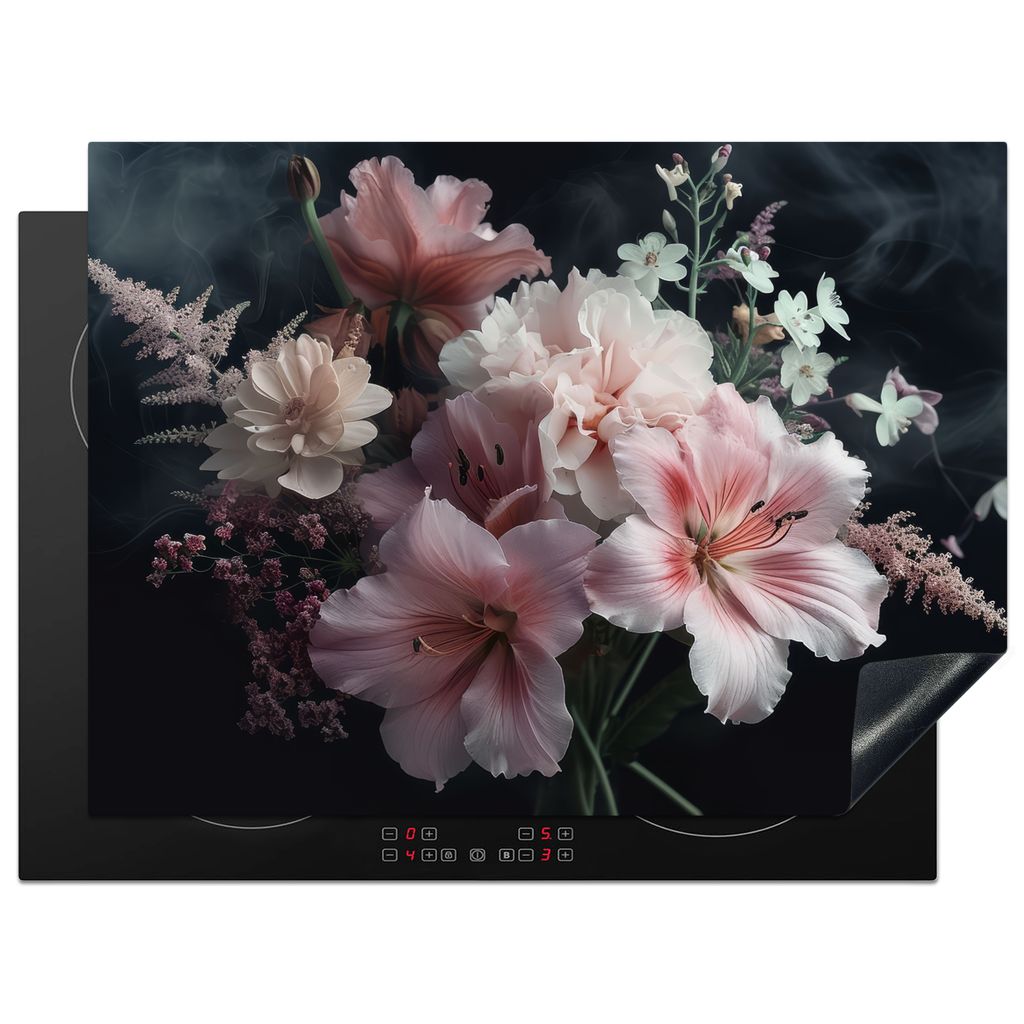 KitchenYeah Herdabdeckplatte Blumen - Rosa - Pflanzen , 70x52cm, Küche Deko, Glaskeramikkochfeld Herdabdeckung, Abdeckplatte fùr Kochfeld