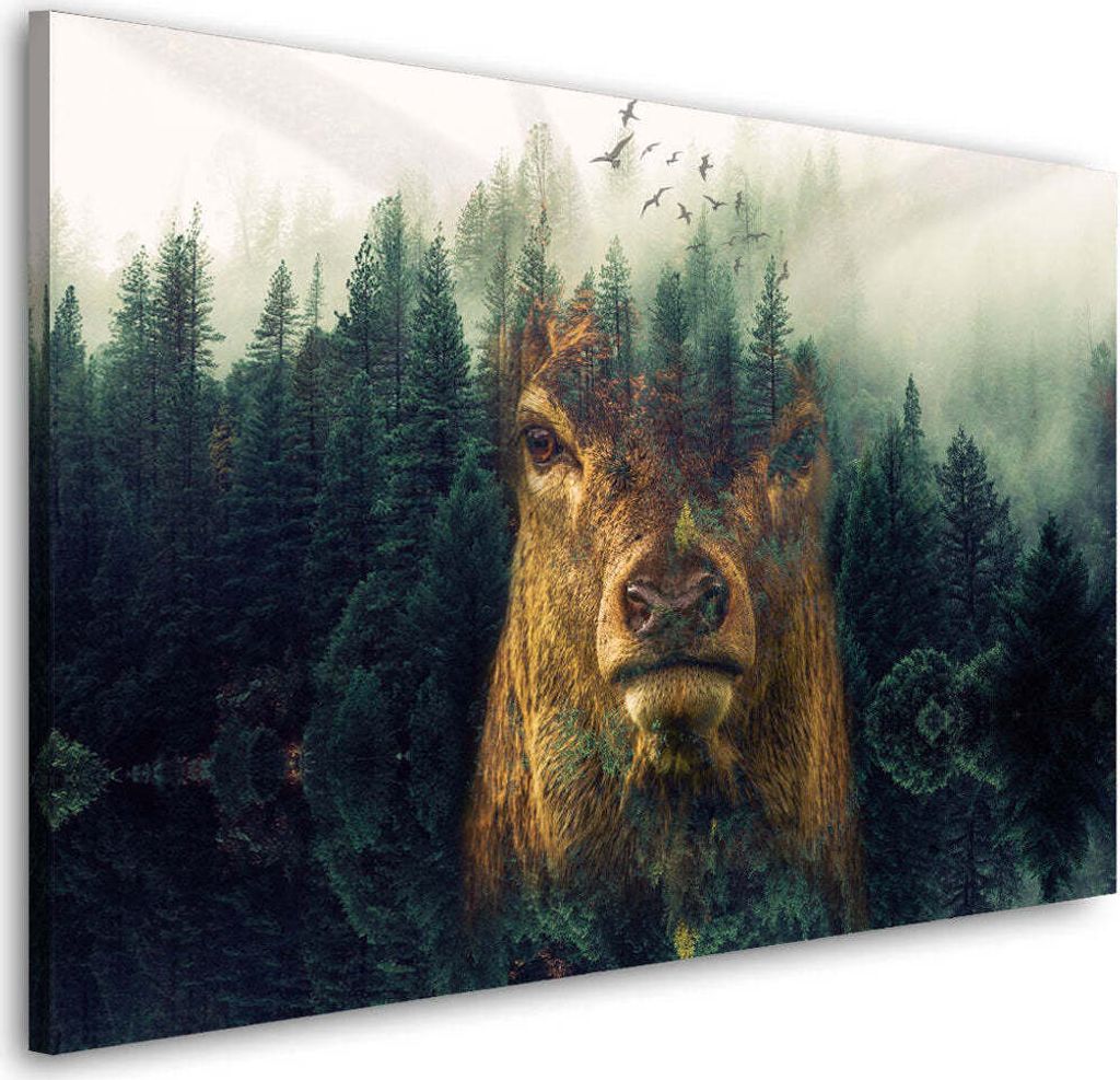 Abstrakt Hirschkopf Tier Wandbild Leinwandbild Deko Kunst XL: 60x40x2cm